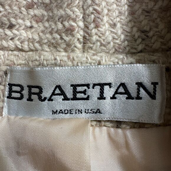 Womans Vintage BRAETAN Beige Wool Long Double Breasted OverCoat Topcoat MEDIUM - Picture 10 of 11